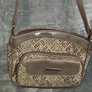 Jaclyn Smith Double Sided Crossbody Shoulder Bag Brown Tan Adjustable Strap